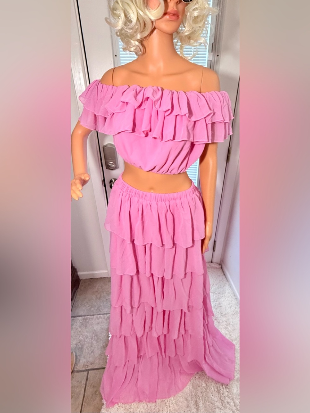 Pink Ruffled Maxi Skirt - Lightweight Tiered Design. Two piece. NWOT. Sz L